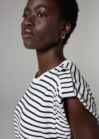 Et Vous Navy Stripe High Sleeve T-Shirt