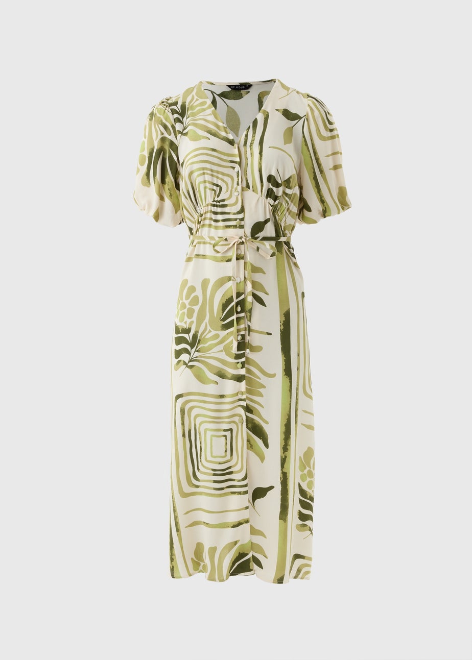 Et Vous Green Leaf Midi Tea Dress