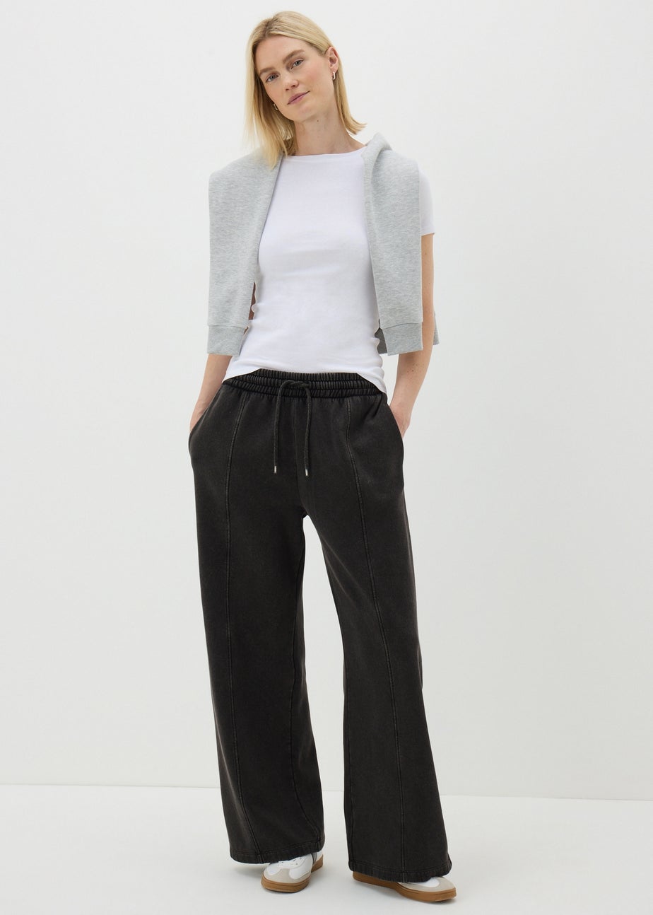 Charcoal Grey Acid Wash Wide Leg Jogging Bottoms