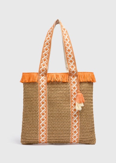 Orange Straw Beach Bag