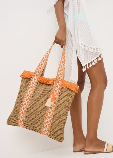 Orange Straw Beach Bag