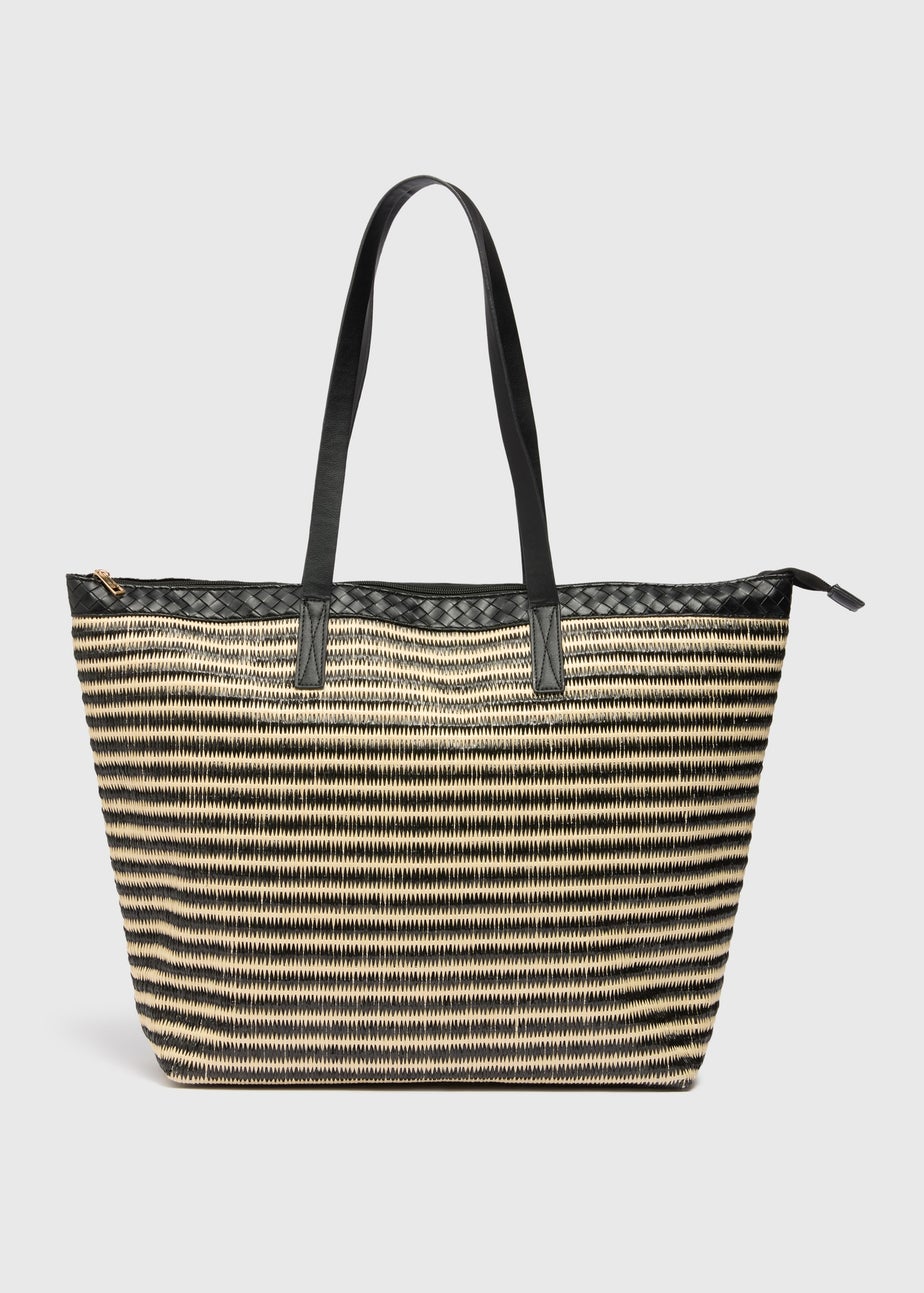 Black Striped Large Beach Bag