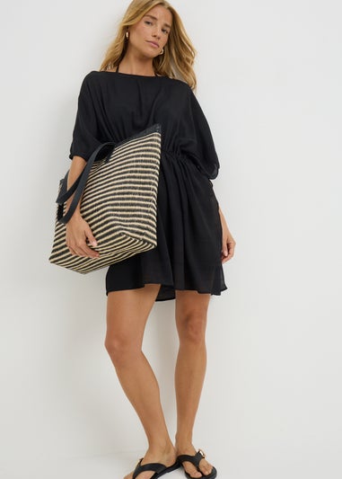 Black Striped Large Beach Bag