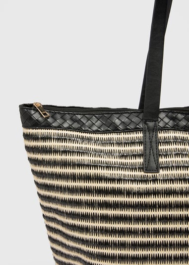 Black Striped Large Beach Bag