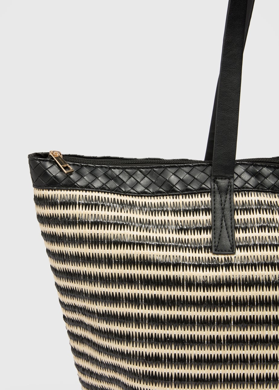 Black Striped Large Beach Bag