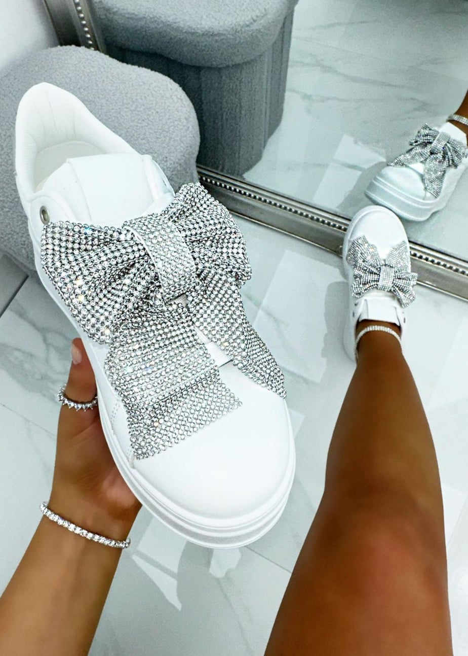 Love Lemonade Silver Crystal Sparkly Bow Trainers Limited Edition