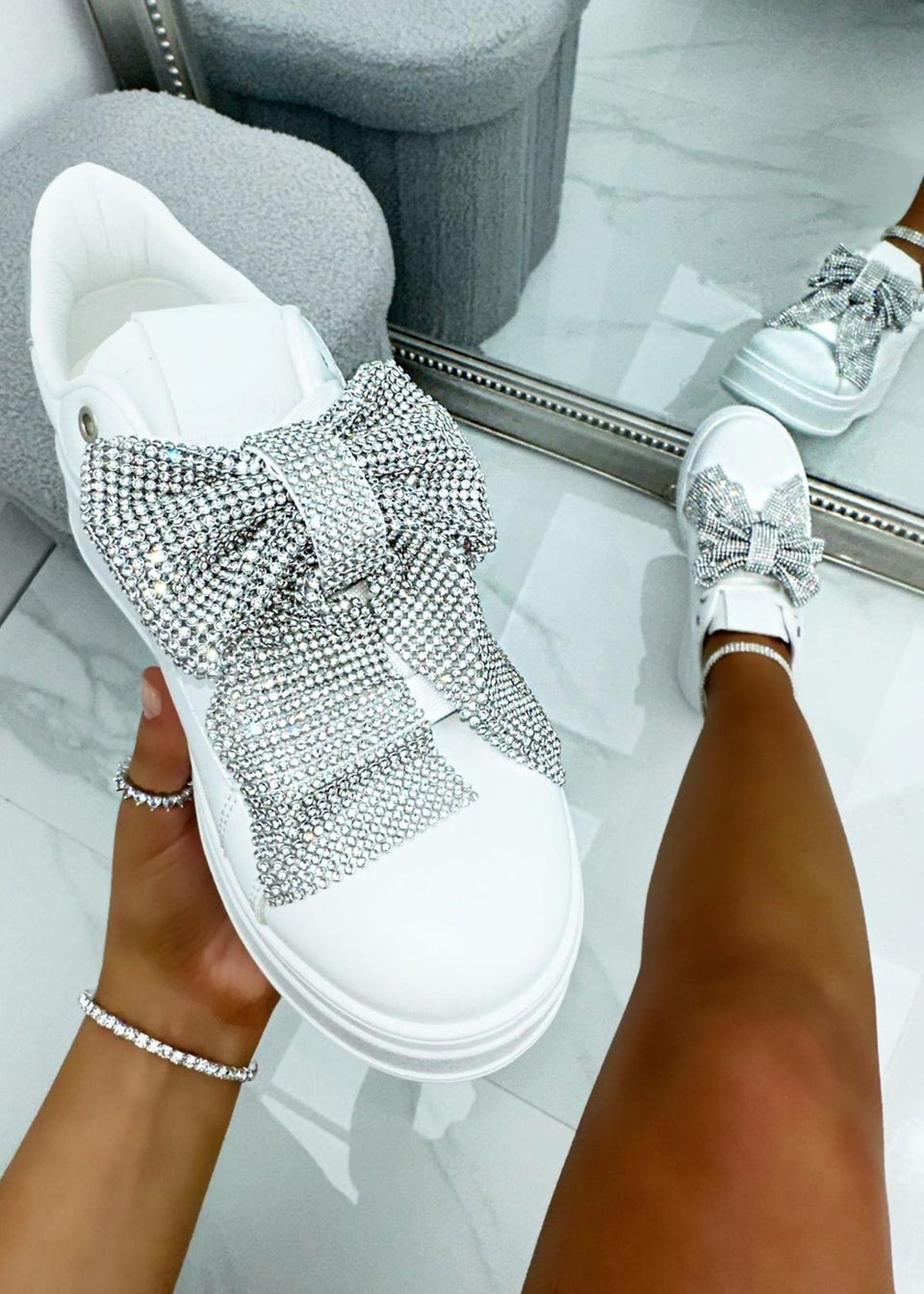 Love Lemonade Silver Crystal Sparkly Bow Trainers Limited Edition