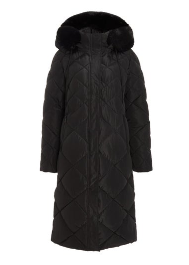 Quiz Black Petite Quilted Long Parka