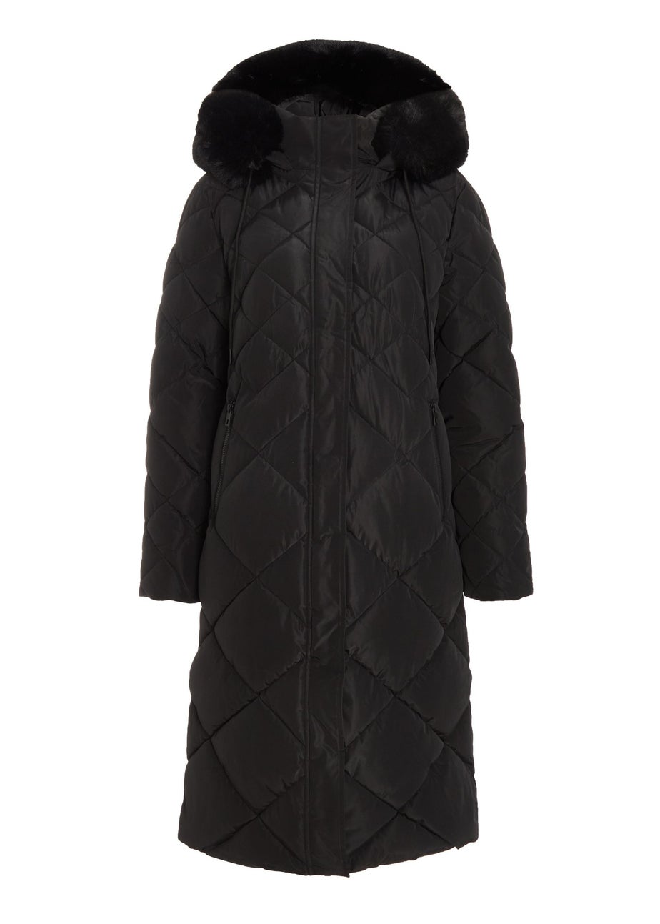 Quiz Black Petite Quilted Long Parka