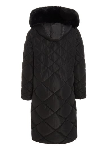 Quiz Black Petite Quilted Long Parka