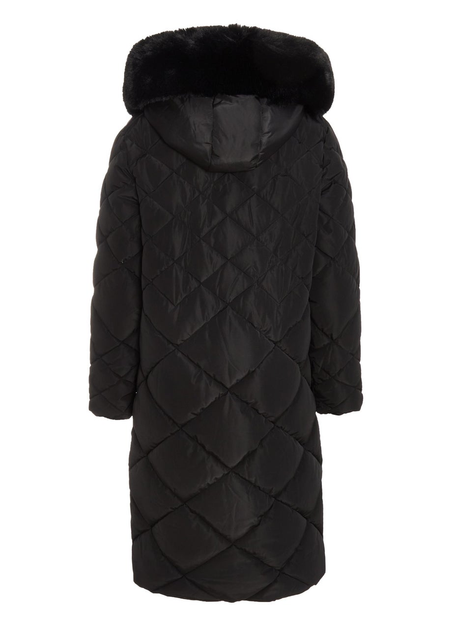 Quiz Black Petite Quilted Long Parka