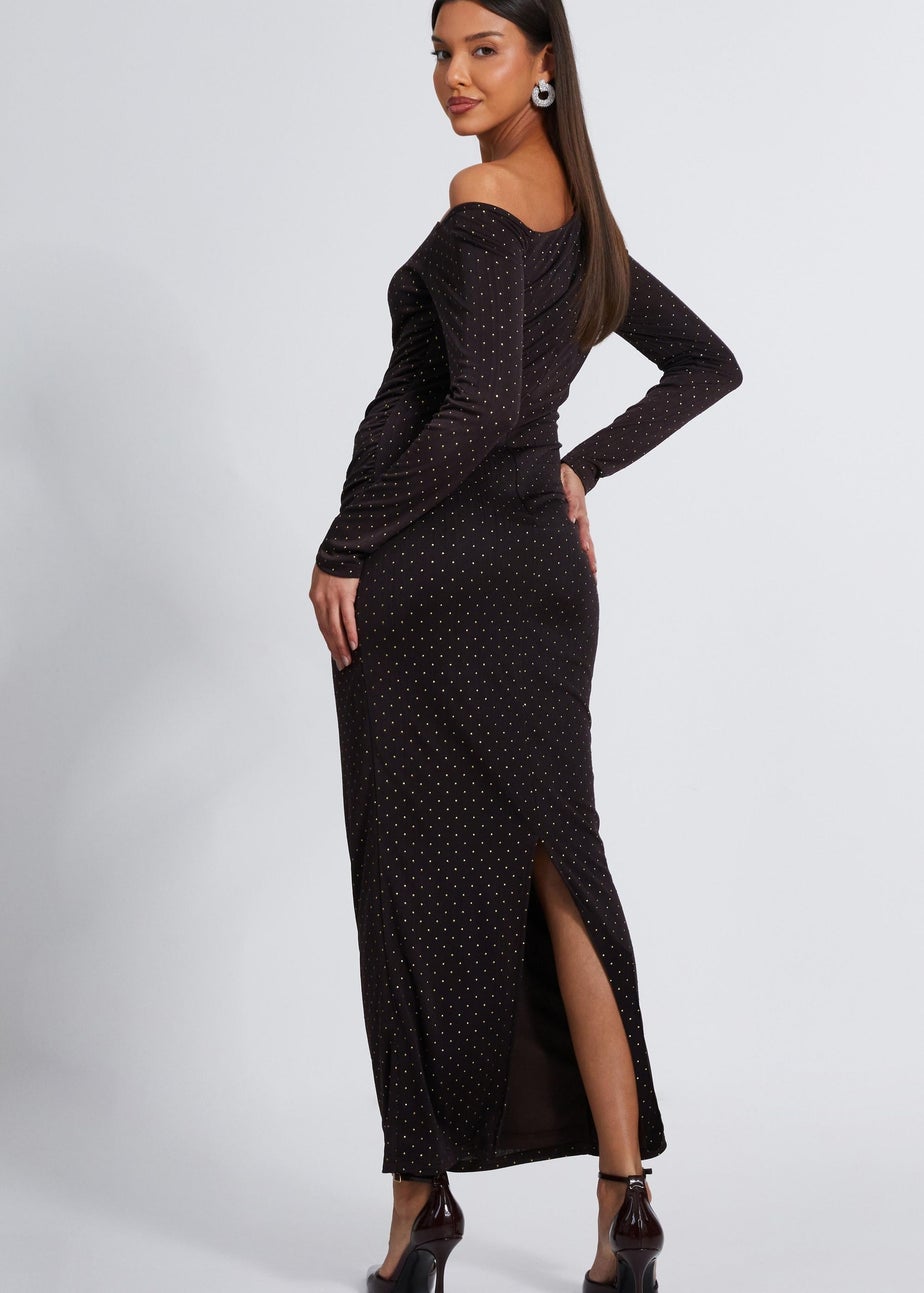 Quiz Brown Diamante Asymmetrical Dress