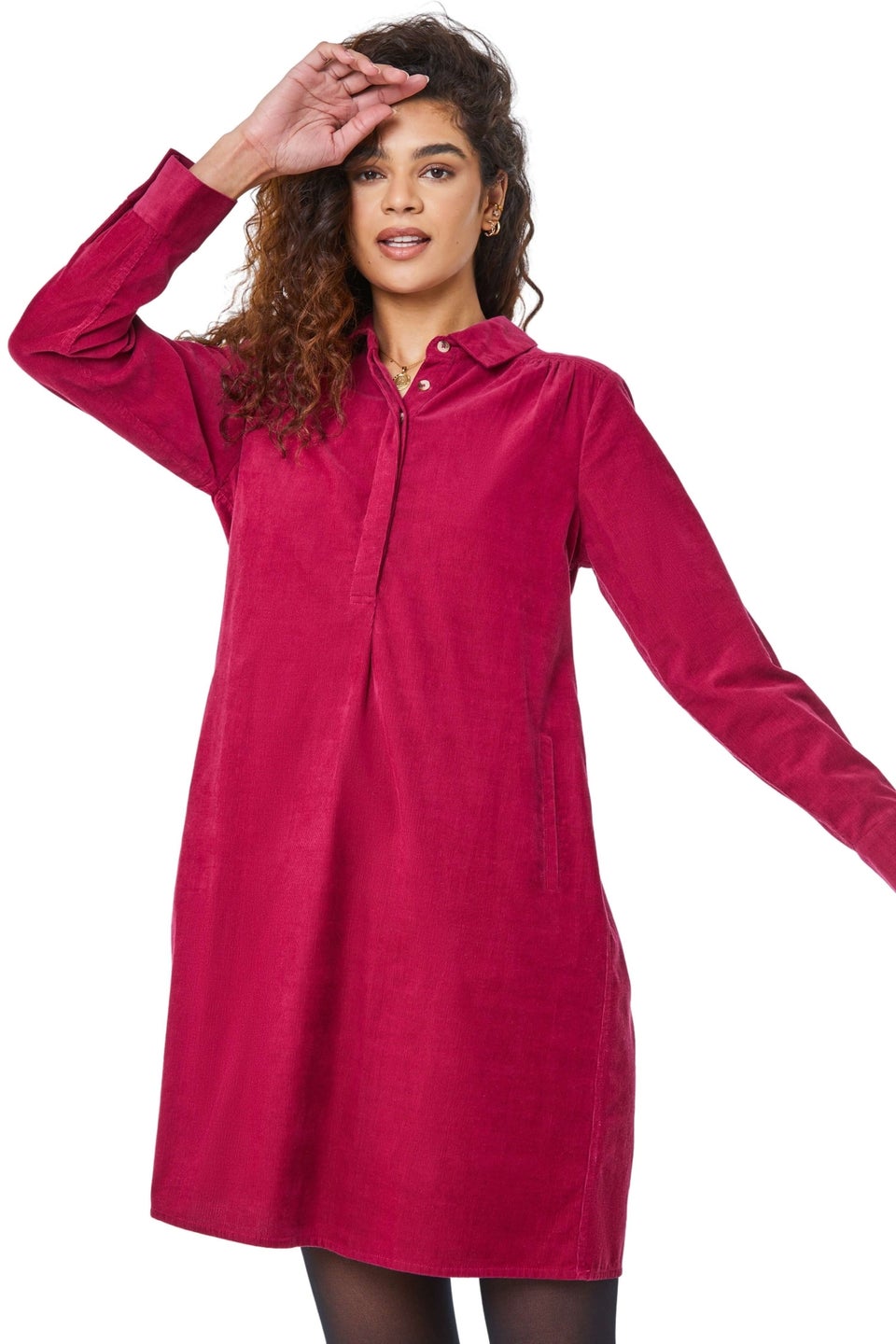 Roman Burgundy Corduroy Tunic Shirt Dress