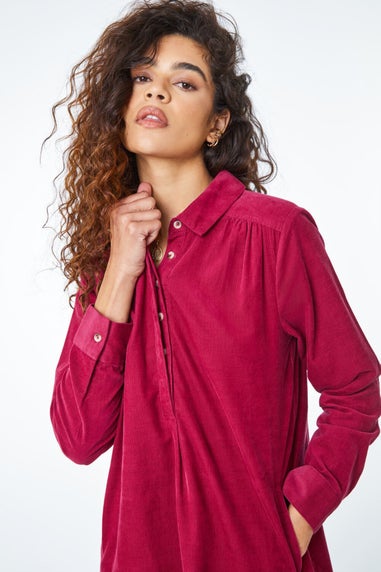 Roman Burgundy Corduroy Tunic Shirt Dress