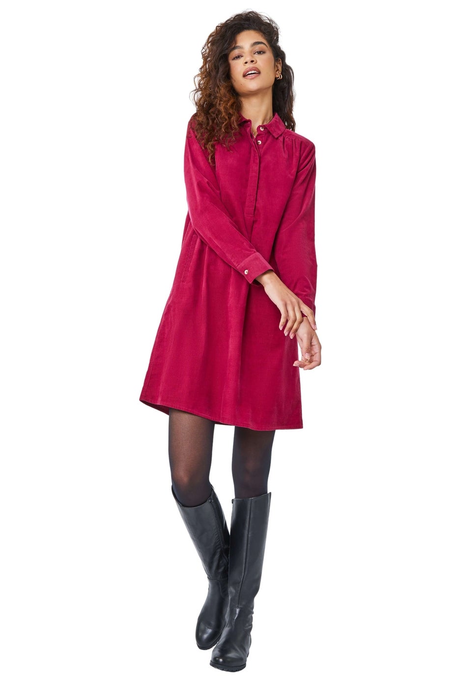 Roman Burgundy Corduroy Tunic Shirt Dress