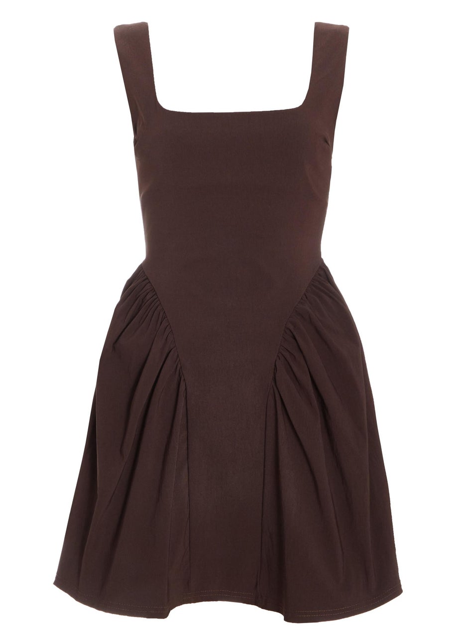 Quiz Brown Scoop Back Skater Dress