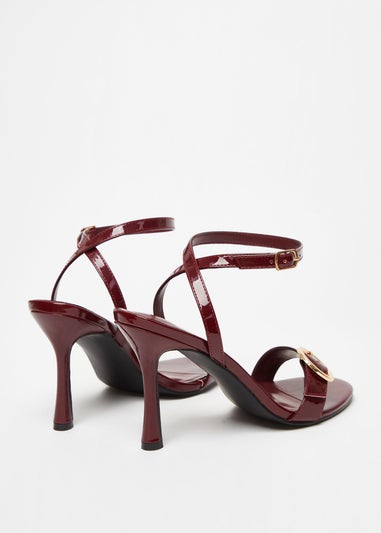 Quiz Red Faux Leather Buckle Heels