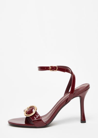 Quiz Red Faux Leather Buckle Heels