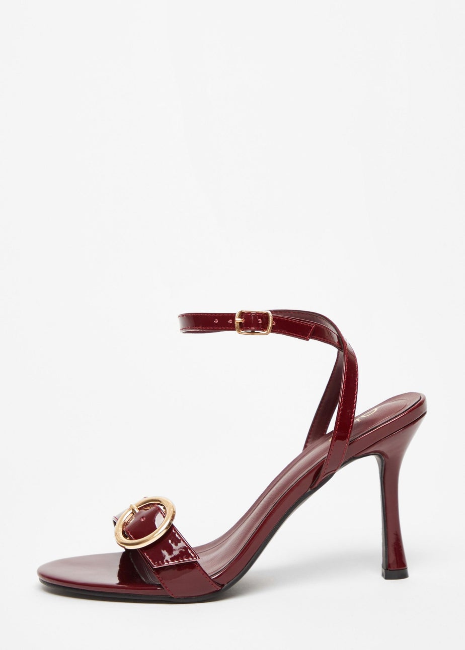 Quiz Red Faux Leather Buckle Heels