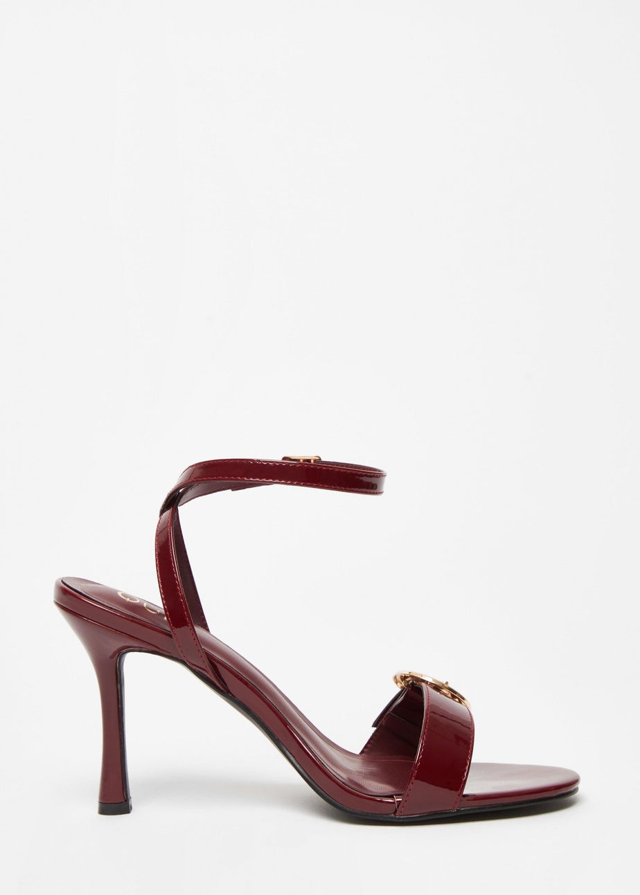 Quiz Red Faux Leather Buckle Heels