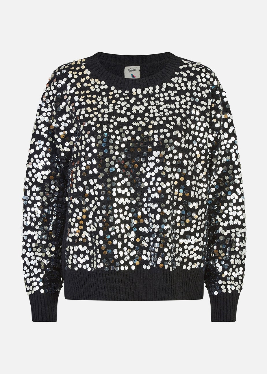 Mela Black All Over Sequin Relaxed Fit Jumper