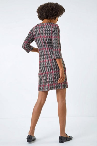 Roman Red Houndstooth Pocket Shift Stretch Dress