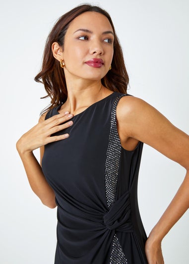 Roman Black Side Twist Sleeveless Glitter Dress