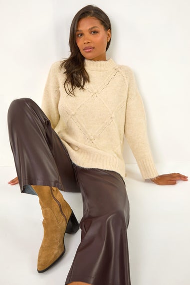 Roman Chocolate Faux Leather Wide Leg Crop Trousers