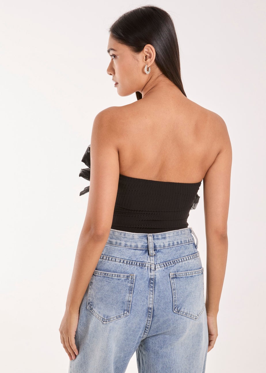 Pink Vanilla Black Corsage Front Ruffle Bodysuit