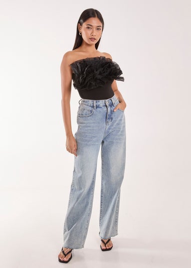 Pink Vanilla Black Corsage Front Ruffle Bodysuit