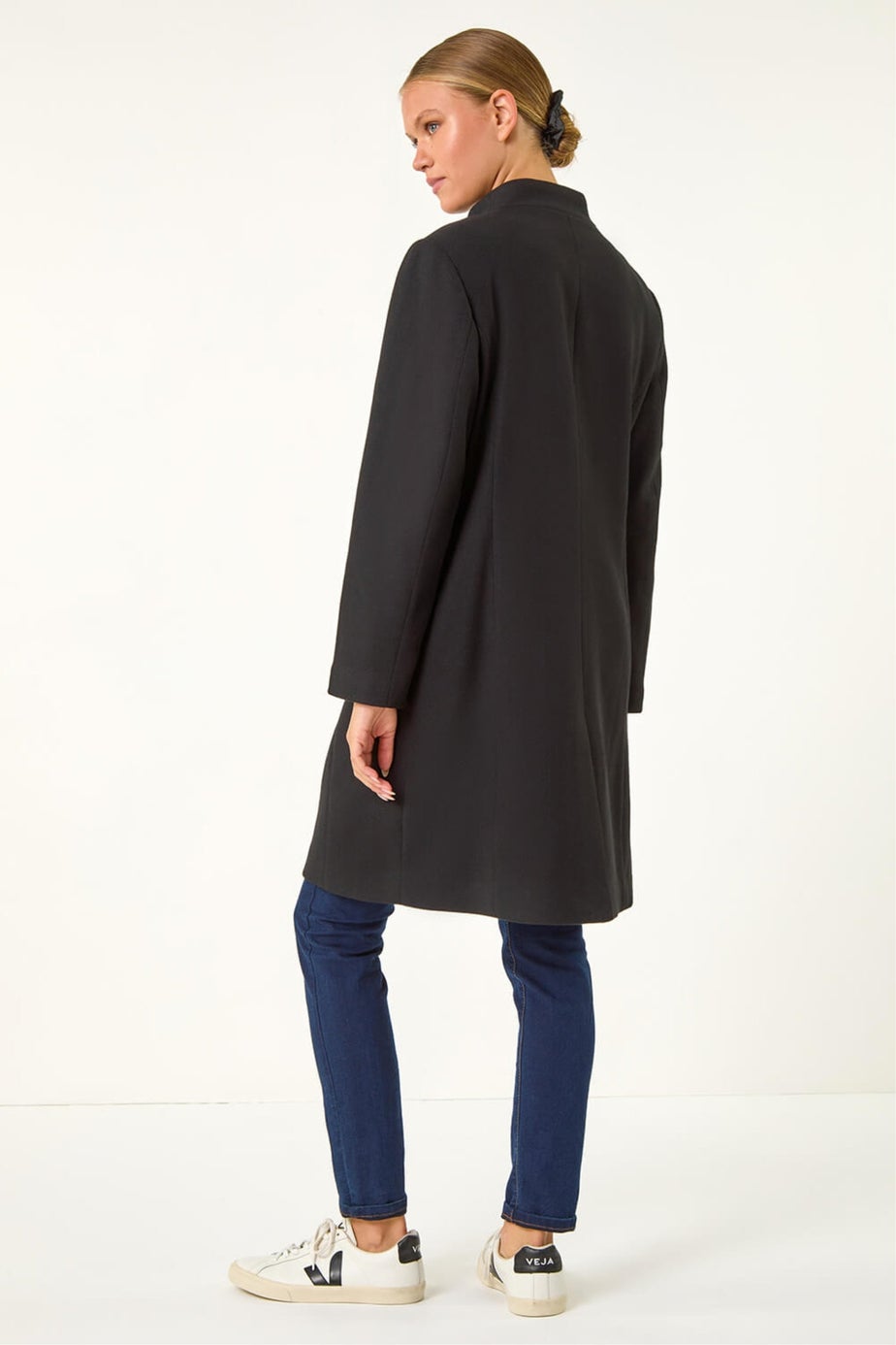 Roman Black Tailored Funnel Neck Pocket Detail Coat