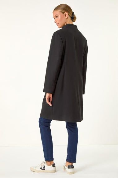 Roman Black Tailored Funnel Neck Pocket Detail Coat