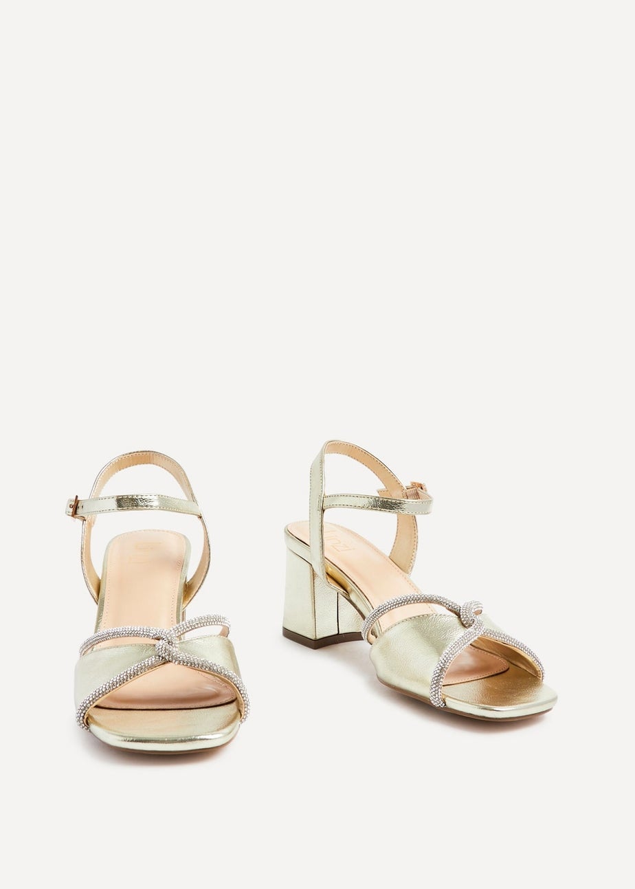 Linzi Zoey Gold Faux Leather Diamante Block Heel