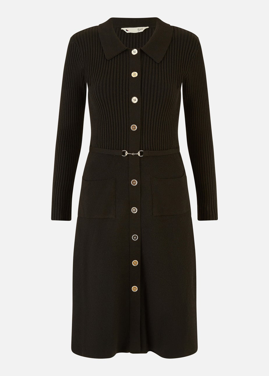 Yumi Rib Knit Midi Shirt Dress With Snaffle Belt