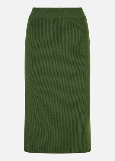 Yumi Green Rib Knitted Midi Column Skirt
