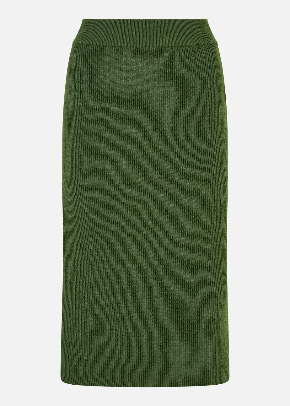 Yumi Green Rib Knitted Midi Column Skirt