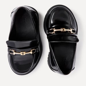 Linzi Aria Black Faux High Shine Leather Chunky Sole Loafer