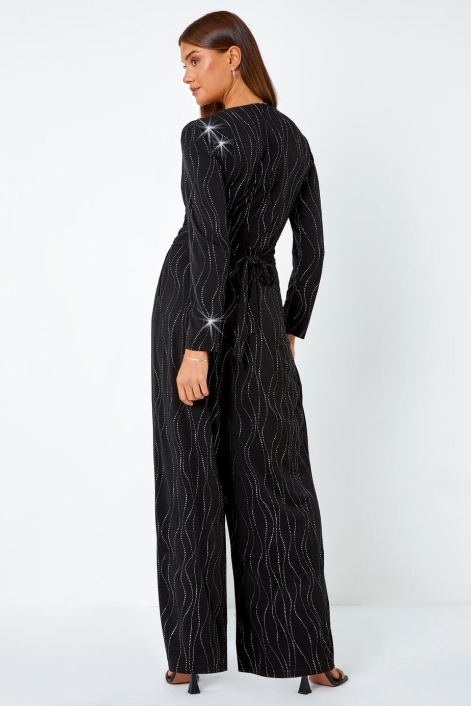 Roman Black Embellished Wide Leg Stretch Jumpsuit