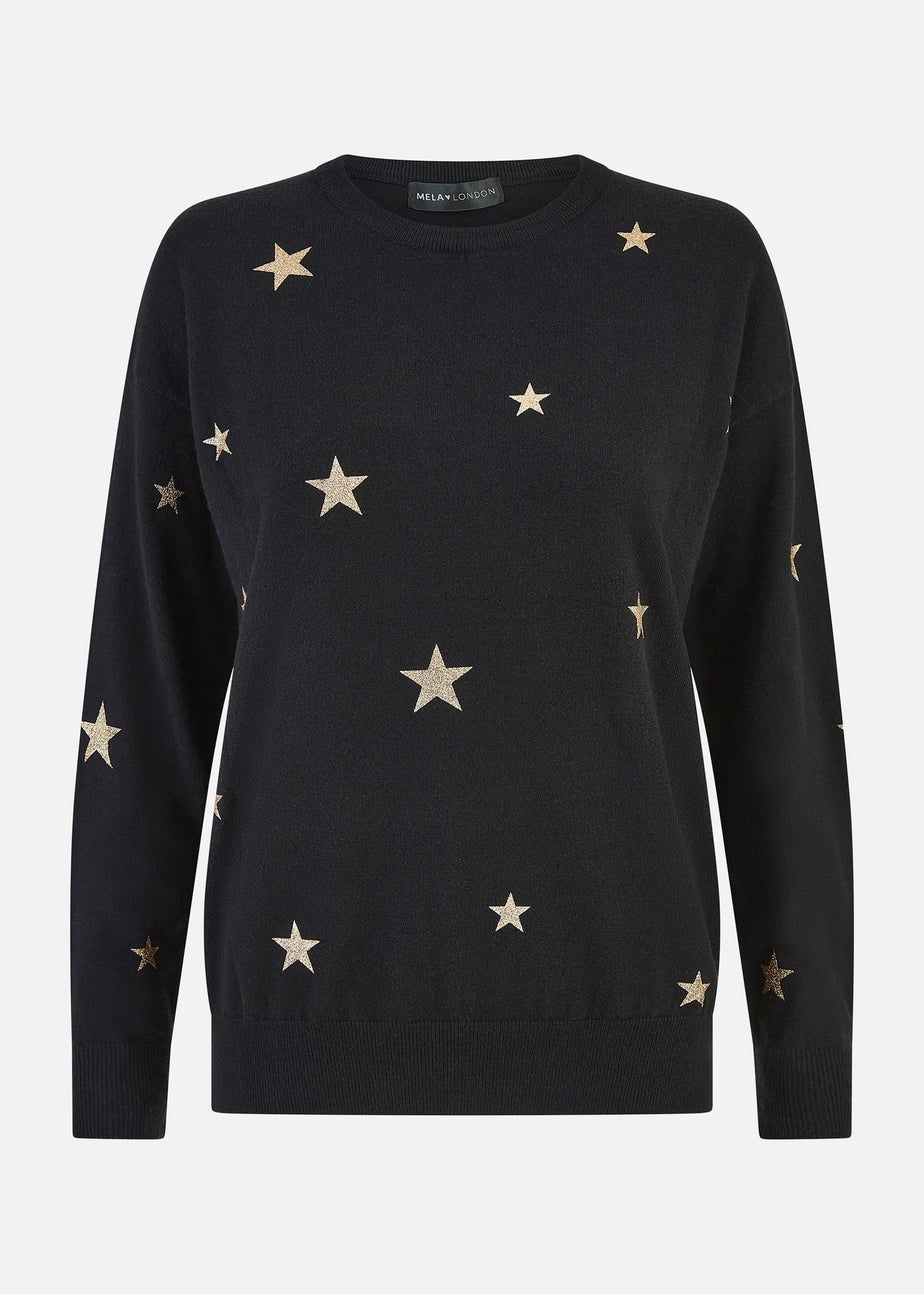 Yumi Black Gold Foil Star Print Relaxed Fit Jumper