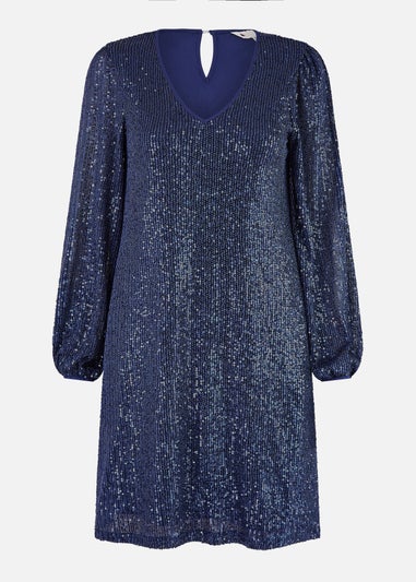 Yumi Navy Sequin Tunic With Balloon Sleeves