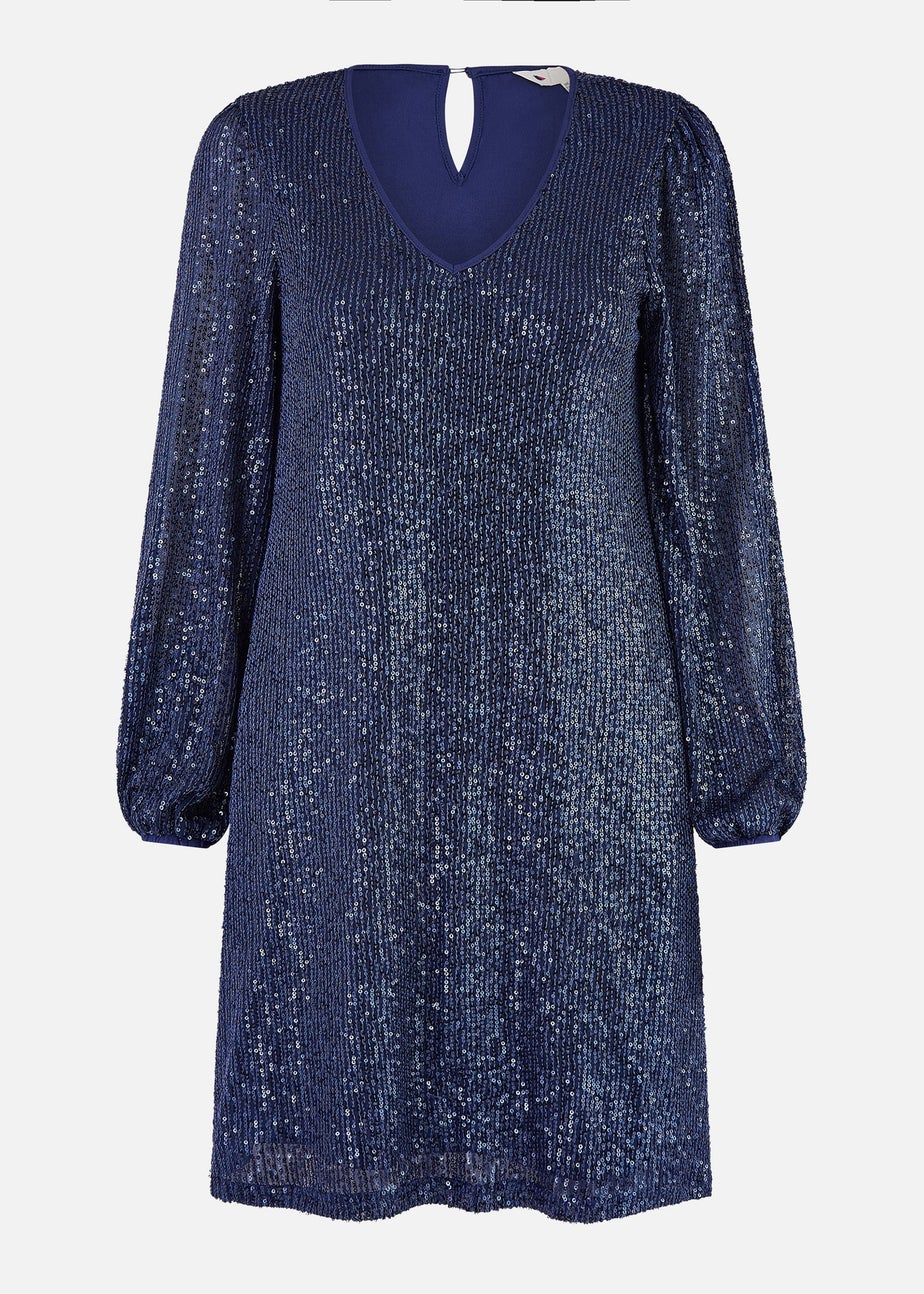 Yumi Navy Sequin Tunic With Balloon Sleeves