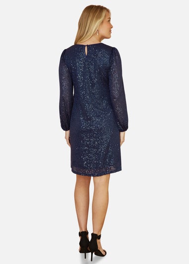 Yumi Navy Sequin Tunic With Balloon Sleeves