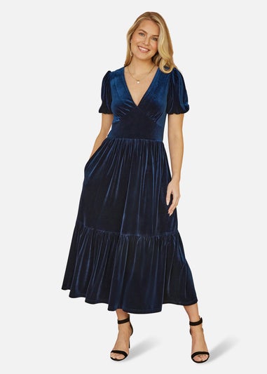 Yumi Navy Velvet Midi Dress