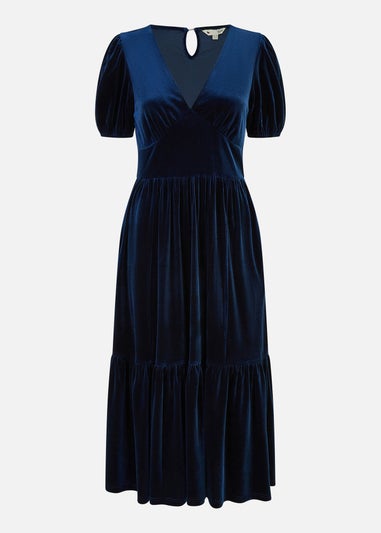 Yumi Navy Velvet Midi Dress