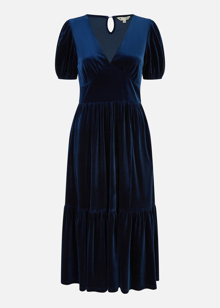 Yumi Navy Velvet Midi Dress