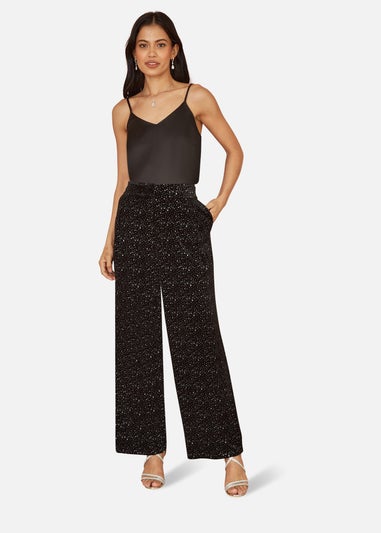 Yumi Black Velvet Sparkle Wide Leg Trousers