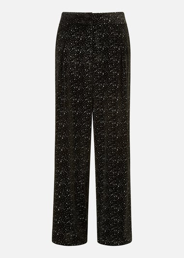 Yumi Black Velvet Sparkle Wide Leg Trousers