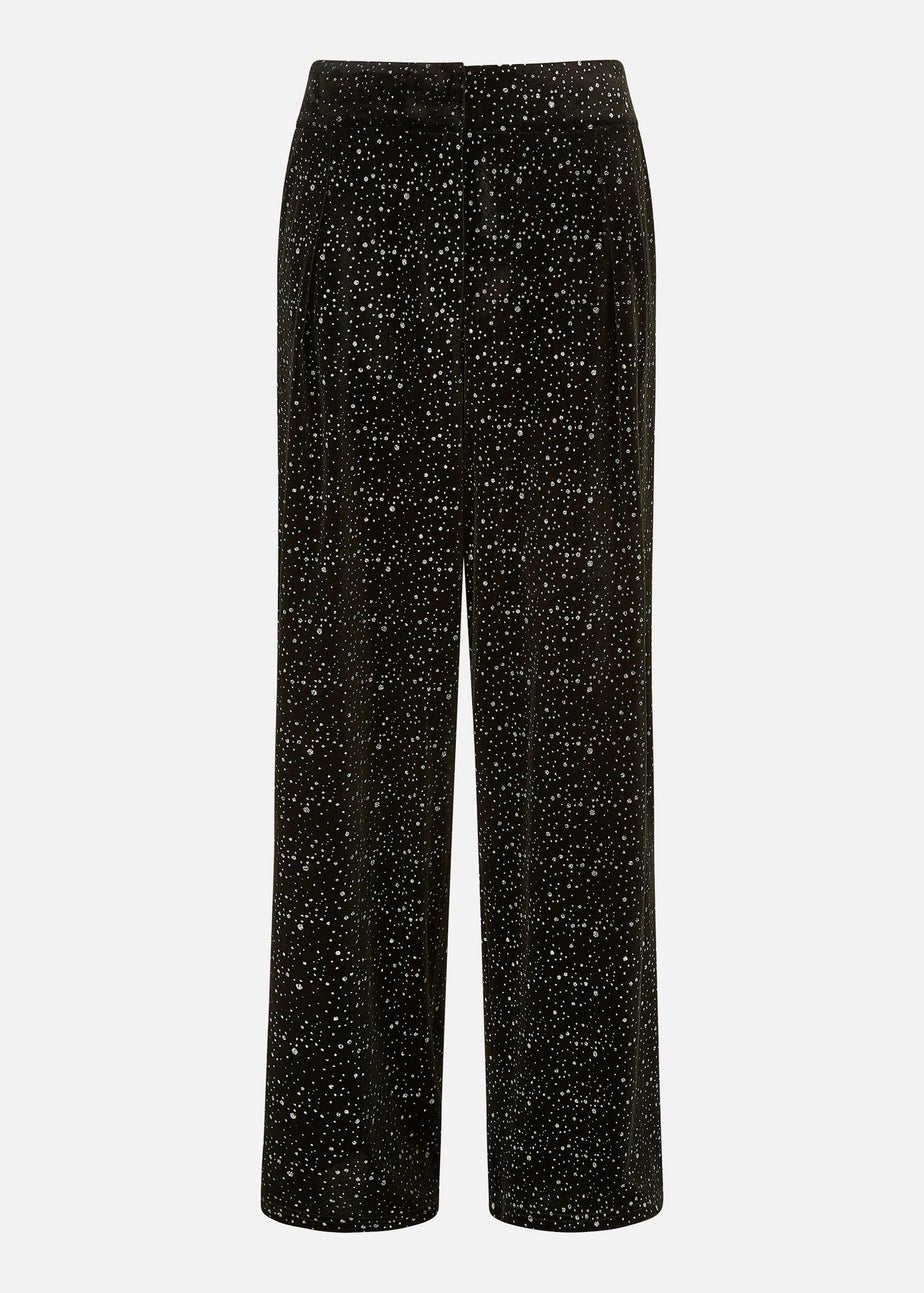 Yumi Black Velvet Sparkle Wide Leg Trousers