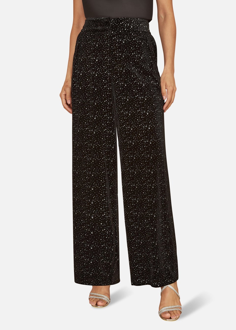 Yumi Black Velvet Sparkle Wide Leg Trousers