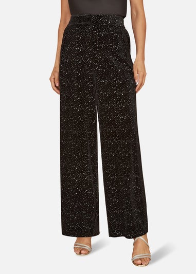 Yumi Black Velvet Sparkle Wide Leg Trousers